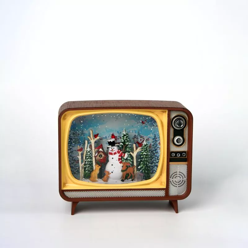 Globo de nieve retro TV Navidad muñeco de nieve